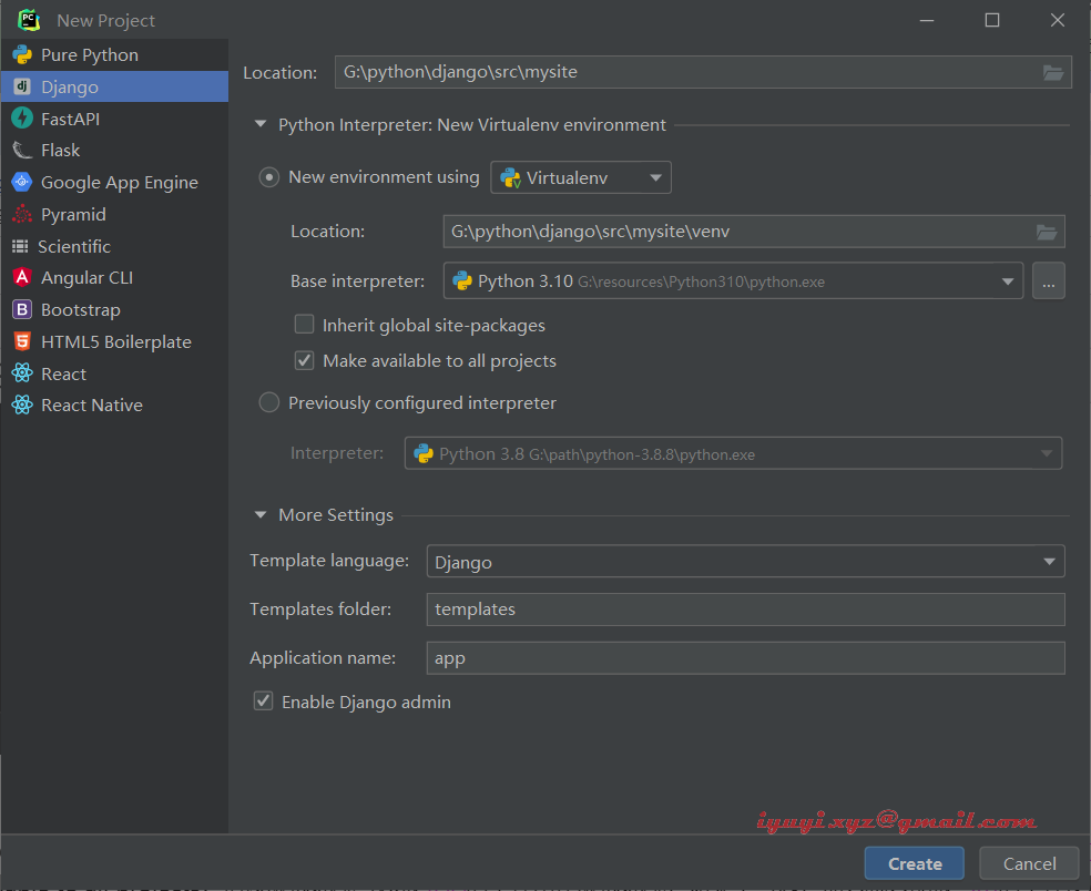 Django 使用Pycharm 创建工程