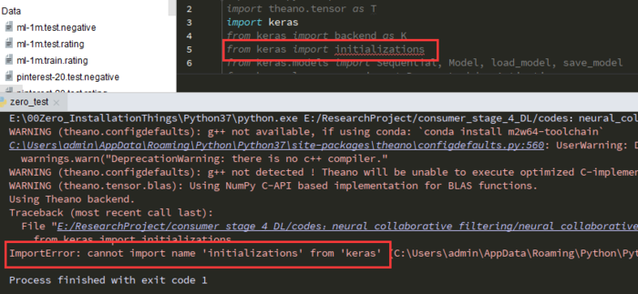 解决 ImportError: cannot import name 'initializations' from 'keras' (C:UsersadminAppDataRoamingPythonPython37site-packageskeras__init__.py)