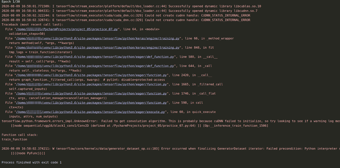 神经网络训练时出现 无法获取卷积算法的问题  tensorflow.python.framework.errors_impl.UnknownError: Failed to get convolution algorithm. This is probably because cuDNN failed to initialize